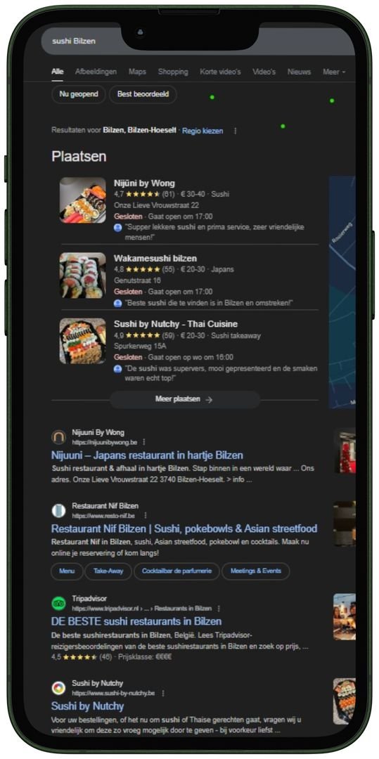 NIF Sushi Bilzen Google zoekresultaten positie 2